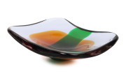 Italian Murano glass fruit bowl, soft blue colour with orange Sommerso and green band, circa 1960, ​7cm high, 24cm wide