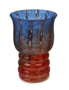 WMF "Ikora" blue and red bubble glass vase, circa 1930, 20cm high