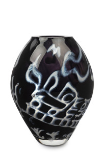 ORREFORS Exhibition piece Swedish art glass vase by MARTTI RYTKONEN, circa 2002, engraved "Orrefors, Expo, 5277-22 100, Martti Rytkonen, 2002", 20cm high