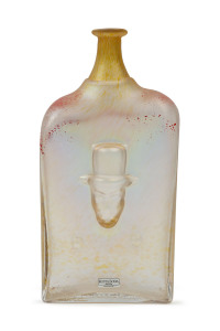 KOSTA BODA "Artist Collection" Swedish art glass bottle vase with face, by BERTIL VALLIEN, engraved "Kosta Boda, Artist Coll. B. Vallien, 48332 ", 26.5cm high