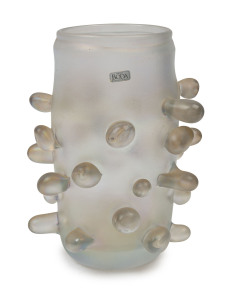 BODA Unique Swedish frosted glass vase with applied blobs, by BERTIL VALLIEN, engraved "Boda, Unik 5138, B. Vallien", 19cm high
