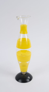 ORREFORS yellow and black decorated glass carafe, with original label "Orrefors Sweden", 35cm high