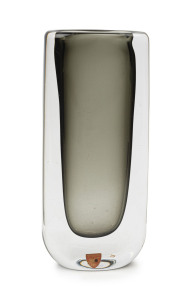 ORREFORS grey Sommerso Swedish glass vase by NILS LANDBERG, circa 1950's engraved "Orrefors" serial number illegible, with original label "Orrefors Sweden", 18.5cm high