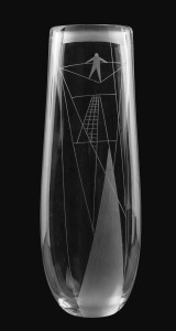 ORREFORS "Tightrope Walker" etched glass vase, circa 1950's, engraved "Orrefors, S.3746. C.8.d.R", 28cm high