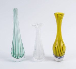 Three Czechoslovakian glass vases with striped decoration, mid 20th century, ​the largest 28cm high