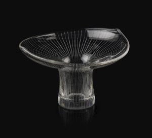 TAPIO WIRKKALA "Kantarelli" Finnish glass vase for Iittala, designed in 1946, engraved "Tapio Wirkkala Iittala 58", 8.5cm high, 14cm wide