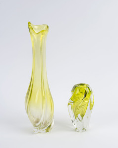 Two vintage Japanese yellow art glass vases, circa 1960, ​38cm and 17cm high