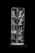 KOSTA BODA triangular form winter tree Swedish glass sculpture on stand, by MONICA BACKSTR&Ouml;M, engraved "Kosta Boda, Limited /500, MONICA BACKSTR&Ouml;M", 29.5cm overall