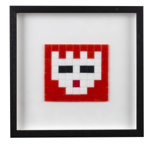 SPACE INVADER (France, born 1969), Invasion Kit No.08 "Third Eye", tile mosaic, Space Invader: White / Eyes : Black / Third Eye : Red, Background : Orange, limited edition numbered 131/150, original documentation verso, 15.5 x 18cm, frame 36 x 37cm overall
