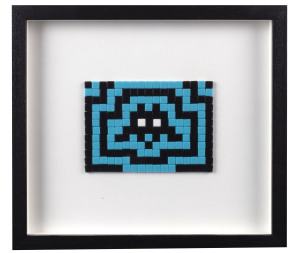 SPACE INVADER (France, born 1969), Invasion Kit No.09 "Hypnotic Vienna", tile mosaic, Space Invader: Black / Eyes : White, Background : Black & Blue, limited edition numbered 149/150, original documentation verso, 12 x 17cm, frame 32 x 36cm overall