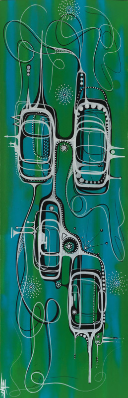 JAY WALKER, untitled street art, acrylic on canvas, signed lower right "J.W.", signed and dated verso "Jay Walker, '08", 38 x 115cm