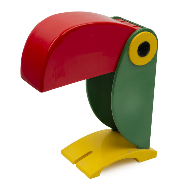 Old Timer Italian "Toucan" lamp, coloured plastic, circa 1960's, stamped "Old Timer Ferrari, Design OTF Verona, Made In Italy", ​22cm high