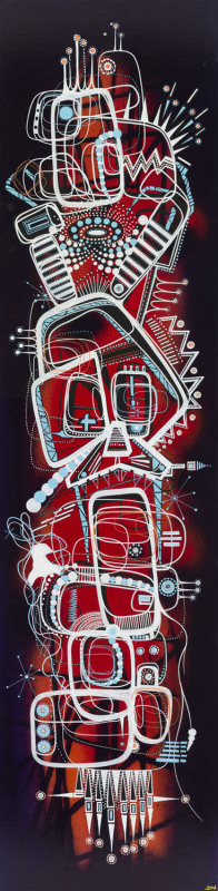 JAY WALKER, The Totem, acrylic on canvas, signed lower left "J.W.", ​signed and dated verso "Jay Walker, '09", 122 x 31cm