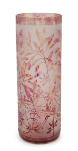 AMANDA LOUDEN Australian cylindrical cameo glass vase with wildflower motif, 27cm high