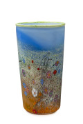 CHRIS PANTANO "Desert Wildflowers" tall art glass vase on blue ground, 2007, engraved "Pantano, '07, 33-07", ​28cm high