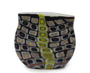 LAURIE FOSSIER-MILLS Murrine art glass pocket vase in brown, signed (illegible), 14cm high, 16cm wide