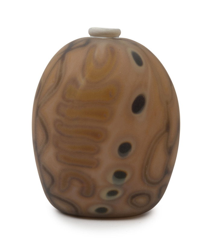 CHRIS PANTANO "Patterned Stone" with tribal markings art glass vase, circa 2003, engraved "Pantano, 17-03", 18.5cm high, 14cm wide