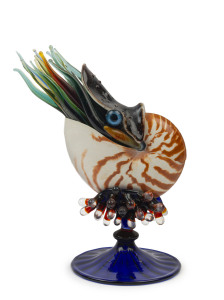CHRISTIAN ARNOLD & LAURIE YOUNG Nudibranch Art Glass "Nautilus", 2017, engraved "Chris Arnold, 2017, Laurie Young", 21cm high