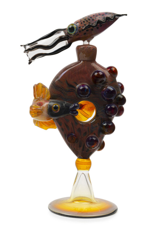 CHRISTIAN ARNOLD art glass perfume bottle with cuttlefish stopper, 21st century, 19cm high