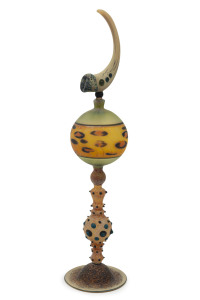 CHRISTIAN ARNOLD "African King II" tall perfume bottle with stylized claw stopper, circa 2008, Kirra Galleries "Glass On Flame" exhibition 2008, lot 7, 43cm high