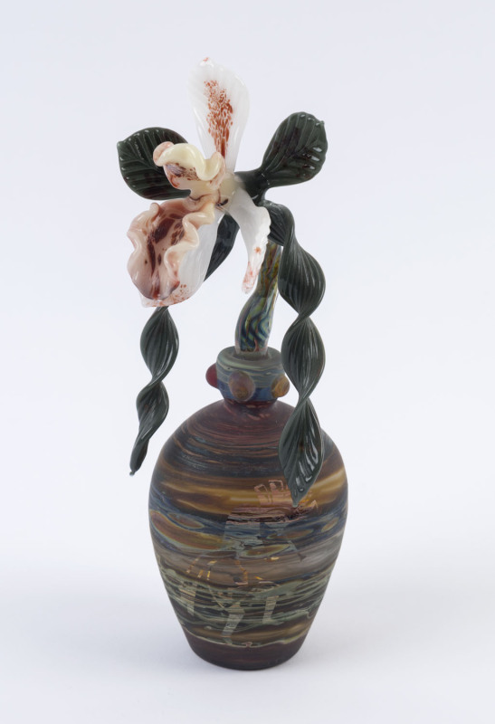 CHRISTIAN ARNOLD "Orchid Perfume" art glass bottle, circa 2007, Kirra Galleries "Glass On Flame" exhibition 2007, item number 18, 22cm high