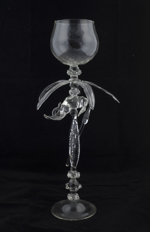 CHRISTIAN ARNOLD "African King Elephant" tall clear glass goblet, circa 2009, Kirra Galleries "Glass On Flame" exhibition 2009, item number 10, 43cm high