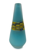 Australian blue conical art glass vase with band of Murrine decoration, ​27.5cm high