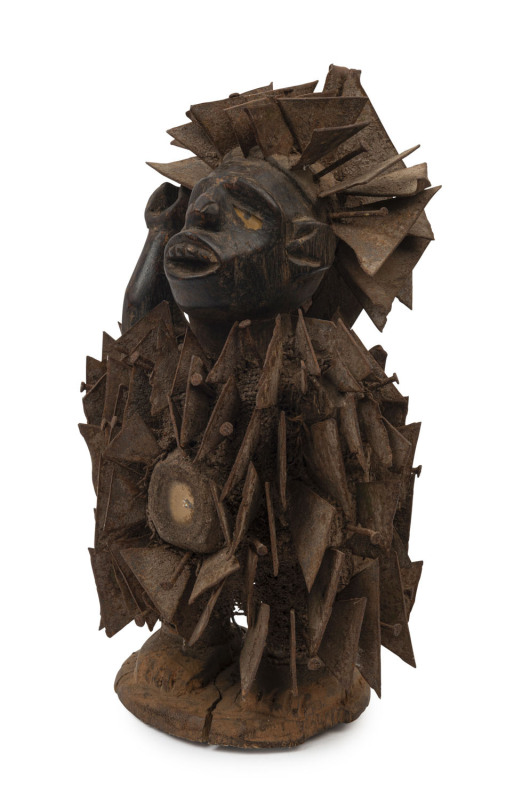 Kongo Nail Power Figure, carved wood, iron and glass, Democratic Republic of Congo, ​31cm high