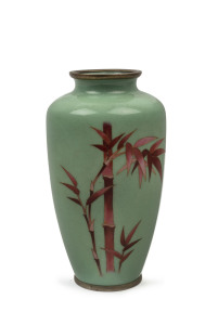 Japanese cloisonne vase bamboo decoration on green ground, Meiji period, early 20th century, ​18cm high