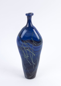 STEPHEN MORRIS Australian blue art glass bottle vase, engraved "Stephen Morris", 31cm high