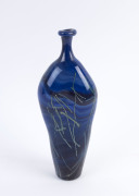 STEPHEN MORRIS Australian blue art glass bottle vase, engraved "Stephen Morris", ​31cm high