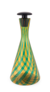 ARTIST UNKNOWN yellow and green glass decanter, late 20th century, engraved signature to base (illegible), 29cm high