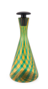 ARTIST UNKNOWN yellow and green glass decanter, late 20th century, engraved signature to base (illegible), ​29cm high