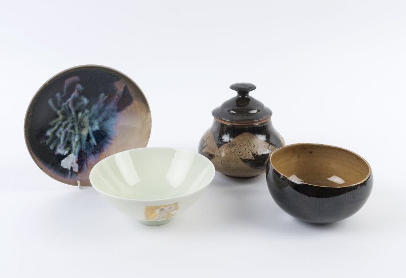 GREG DALY studio pottery lidded jar, dish and two bowls, (4 items), signed "Daly", the jar 14cm high