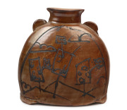 PETER STEGGALL "Fat Bot I", stoneware vase with sgraffito decoration and Shino glaze, ​20cm high