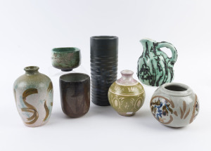 Seven assorted Australian pottery vases by Reg Preston, Tom Sanders, Charles Wilton and Gilbert, mid 20th century, the largest 25.5cm high