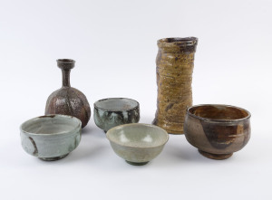 KIRK WINTER four Australian studio pottery bowls and two vases, (6 items), the largest 29cm high