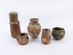 CHESTER NEALE: Five studio pottery vases, with original paper labels "Chester Neale", ​the largest 28cm high