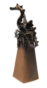 H. WILSON Australian studio pottery dragon statue, incised "H. Wilson, '04", 29cm high