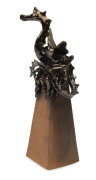 H. WILSON Australian studio pottery dragon statue, incised "H. Wilson, '04", ​29cm high
