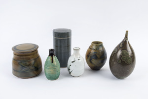 Four assorted Australian studio pottery vases and two lidded jars, ​the largest 25cm high