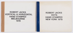 ROBERT JACKS (1943 - 2014) Two Books "Vertical & Horizontal" Hand stamped Melbourne 1978. Printed wrappers (115 x 125mm), staple bound with electrical tape, 12 leaves of designs hand-stamped in overlapping coloured inks. and "Dots" Hand stamped New York 1978. Printed wrappers (115 x 125mm), staple bound with electrical tape, 12 leaves of designs hand-stamped in overlapping coloured inks.