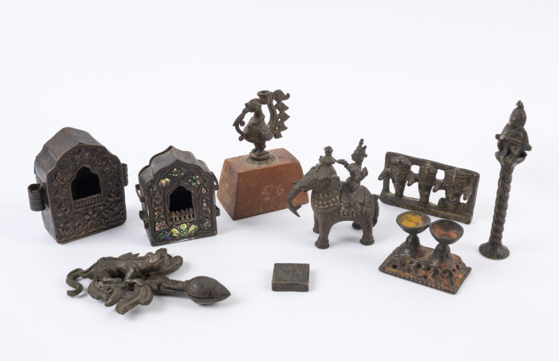 Nine assorted antique Indian bronze artefacts, 18th and 19th century, ​the largest 11.5cm high