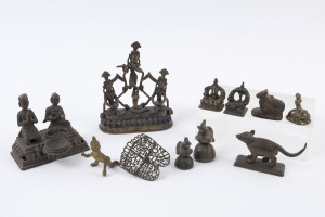 Eleven assorted antique Indian bronze artefacts, 19th century, the largest 13cm high