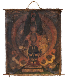 A Tibetan thangka, hand-painted on cloth, 17th/18th century, 38 x 33cm
