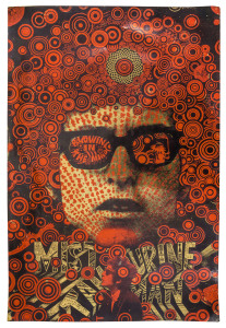 MARTIN SHARP (1942 - 2013) Mister Tambourine Man, 1967 Two colour screenprint on gold reflective foil paper, 75 x 50cm.