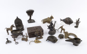 Eighteen assorted Indian bronze and metal artefacts, 19th and 20th century, ​the casket 13cm wide