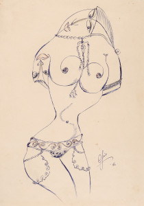 ROY OPIE (1909 - 1968) (Exotic dancer) pen and pencil, signed and dated lower right "Opie '52", 37 x 20cm.