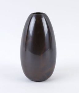 A Japanese bullet shaped bronze vase, seal mark to base, 18cm high