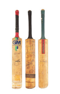 SIGNED CRICKET BATS: Bill Lawry signature on "Slazengers - Bill Lawry" Cricket Bat; Ian Chappell signature on "Gray-Nicolls - Ian Chappell" Cricket Bat; Dennis Lillee signature on "Gunn & Moore - Dennis Lillee" Cricket Bat. All match-used, Fair/Good condi